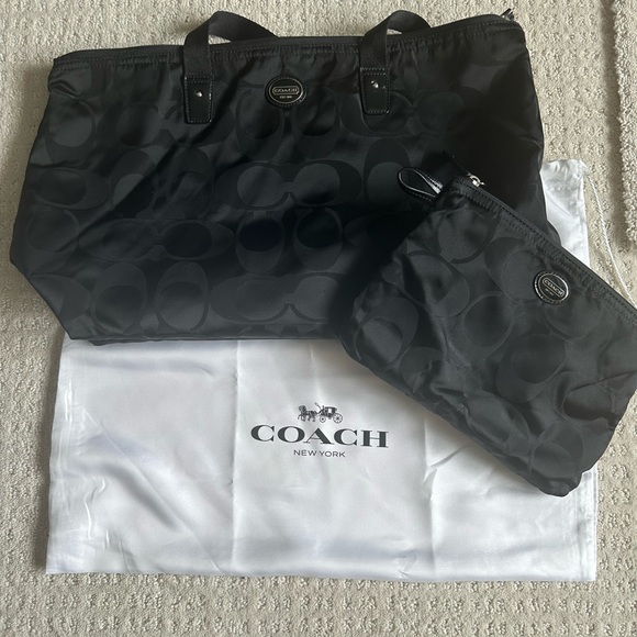 Coach Handbags - Coach Signature Black Tote and Pouch